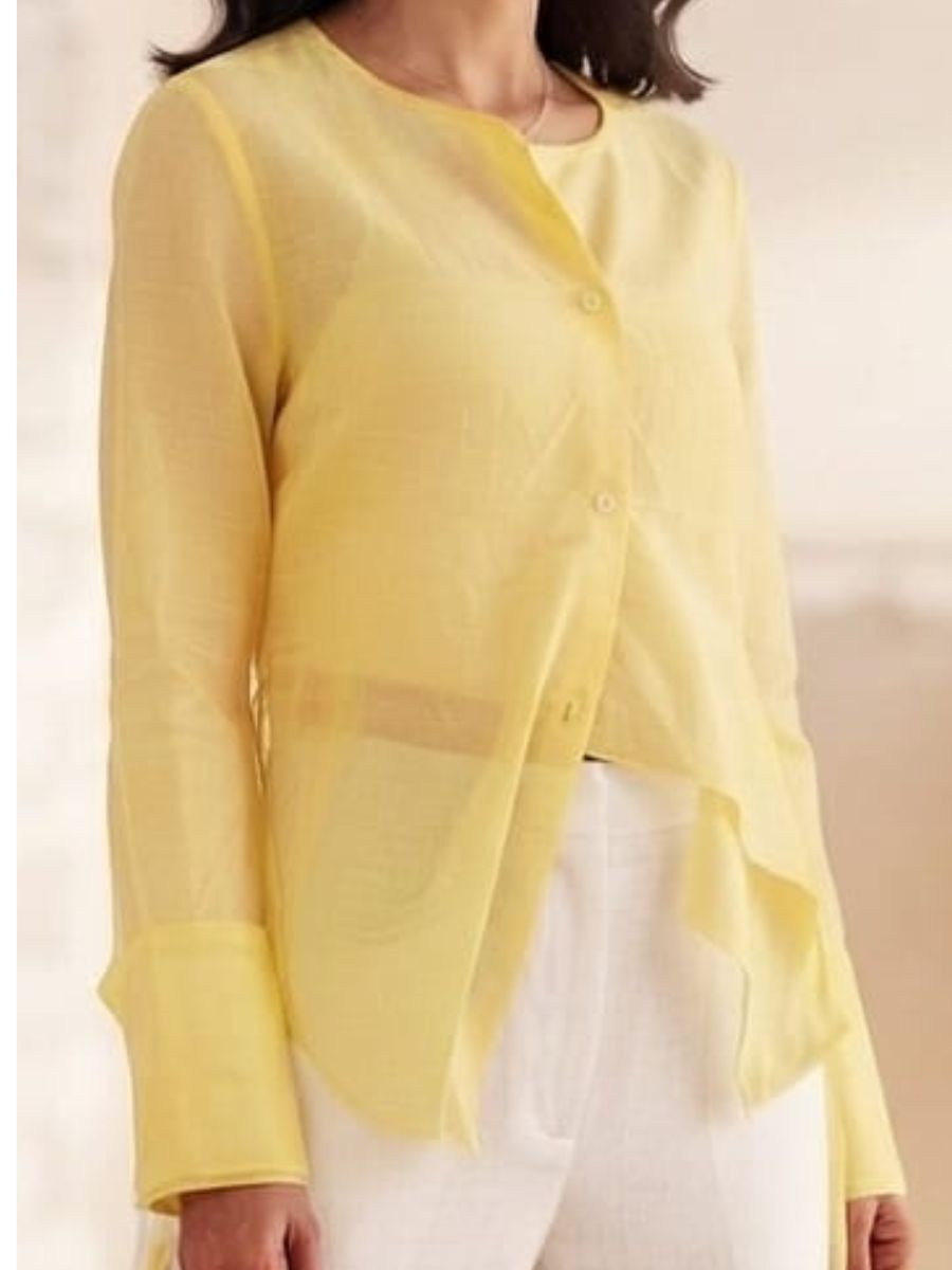 ModaFesta -yellow lenin full sleeve noting top